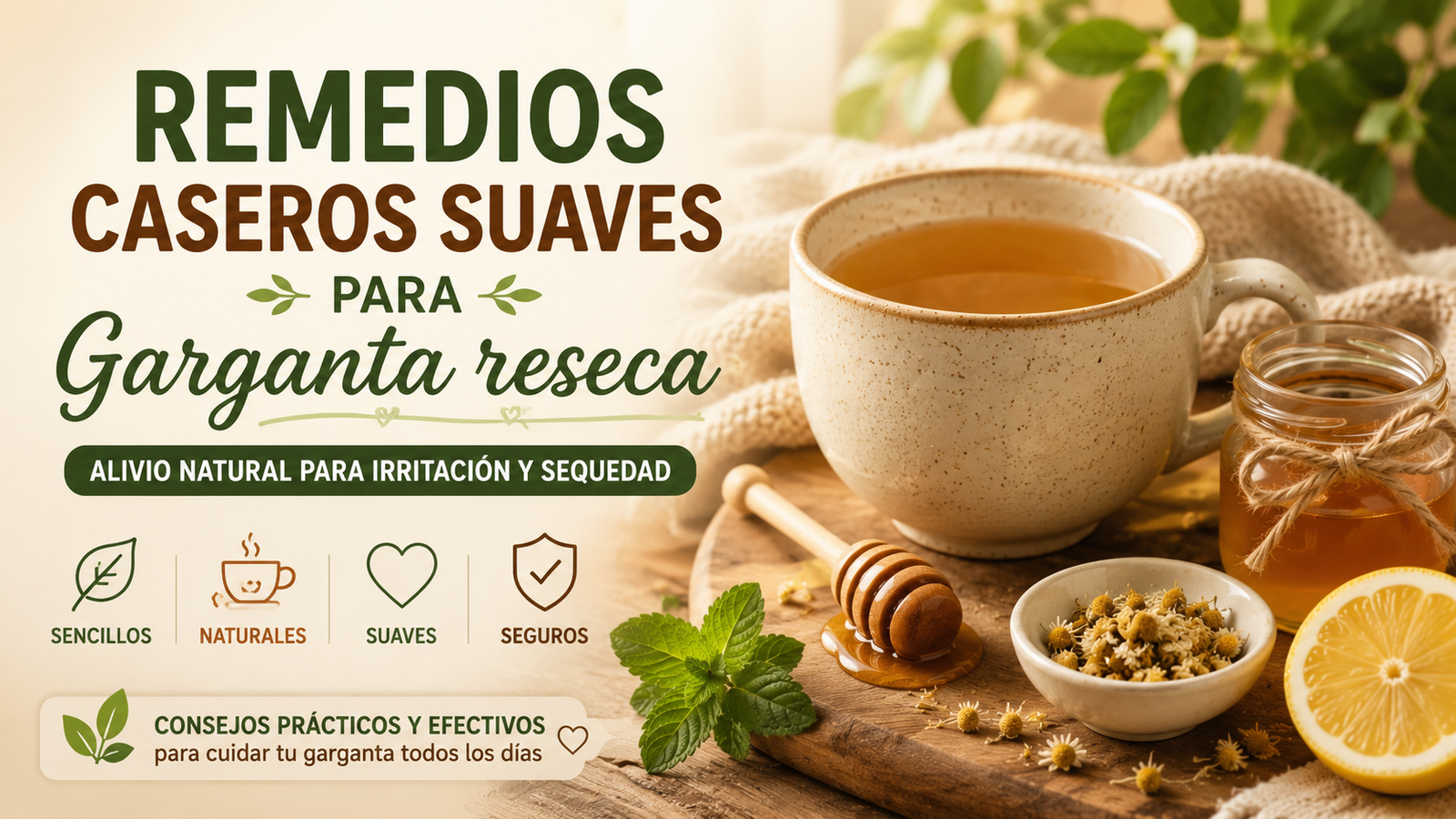 Remedios caseros suaves para garganta reseca con té, miel, limón y manzanilla, una guía práctica con consejos naturales para aliviar la irritación, hidratar la garganta y mejorar el confort de forma responsable.